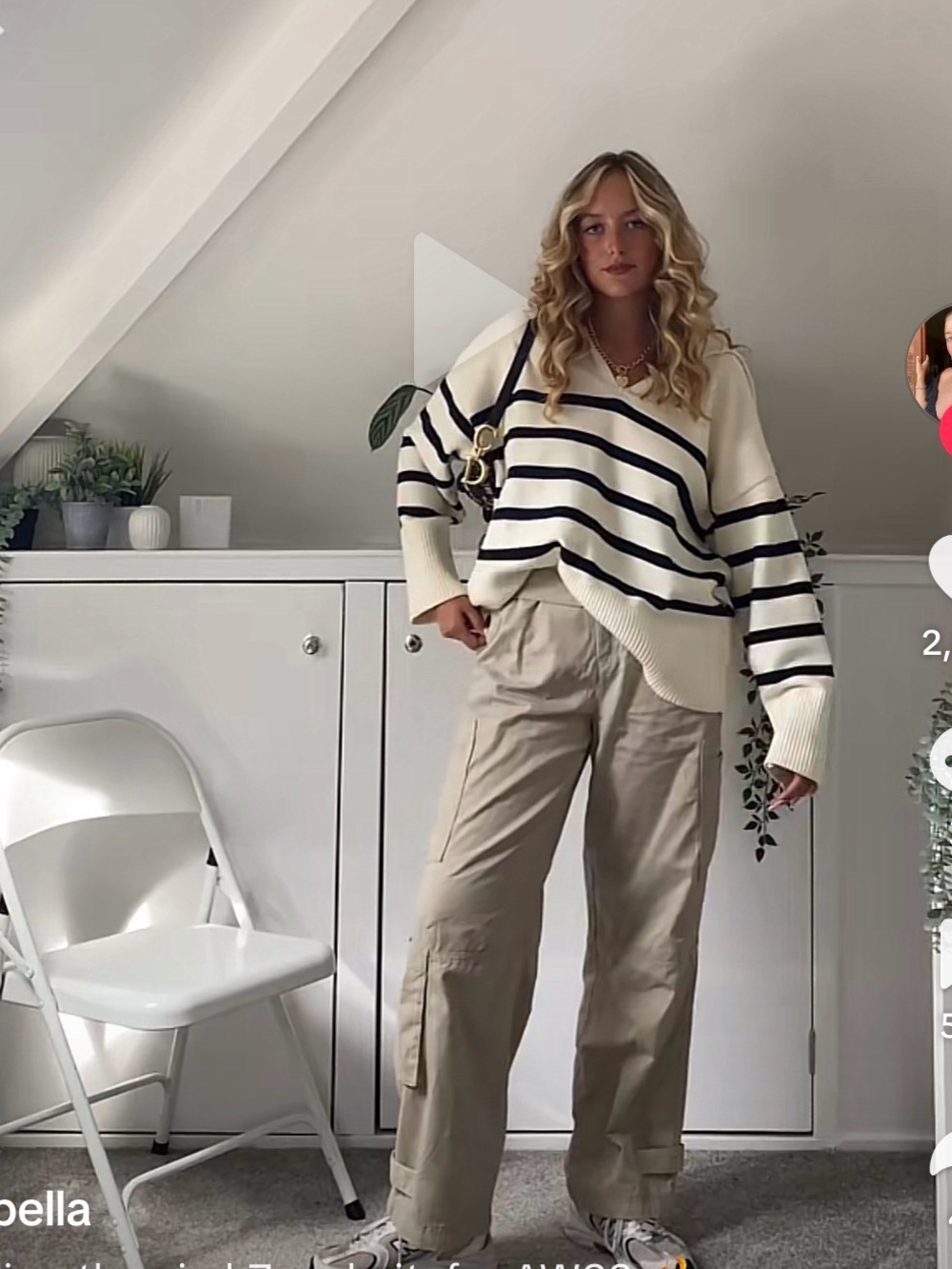 Zara Cream & Black Striped Collared Sweater